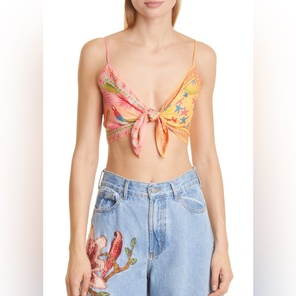 Farm Rio Mixed Scarves Tie Crop Top - Picture 2 of 7